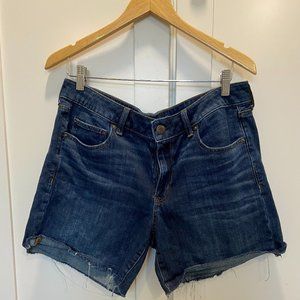 American Eagle Boy Midi Denim Shorts Frayed Hem